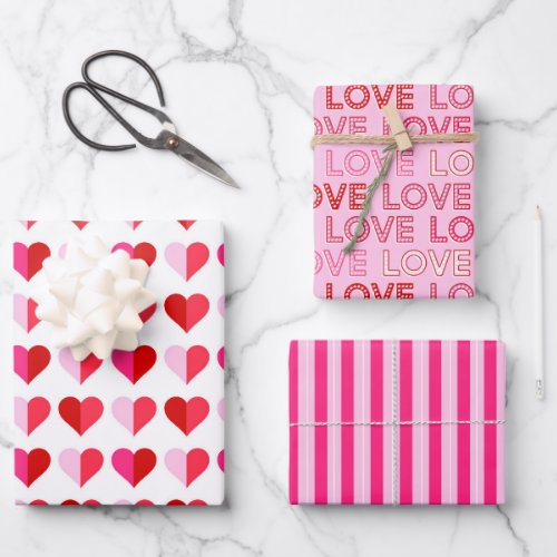 Valentines Day Wrapping Paper Set of 3