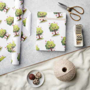 Valentine's Day Wrapping Paper Tree Red Hearts