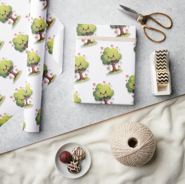 Valentine's Day Wrapping Paper Tree Red Hearts (Crafts)