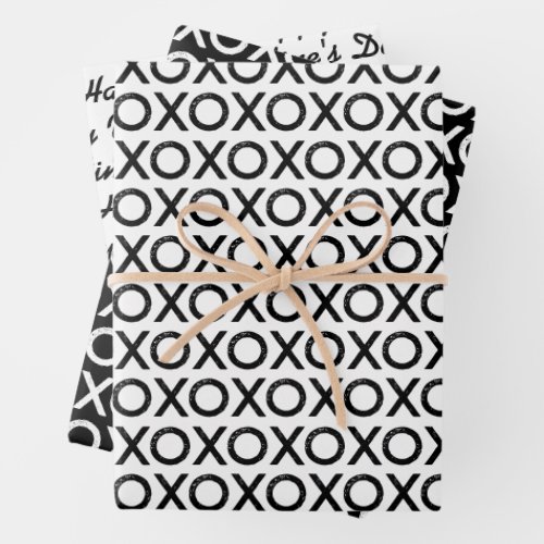 Valentines Day  X O X O Black White Pattern Wrapping Paper Sheets