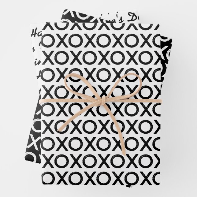 Valentine's Day  X O X O Black White Pattern Wrapping Paper Sheets (In situ)