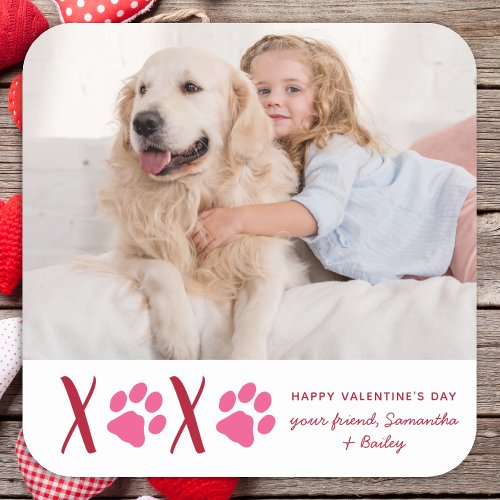 Valentines Day XOXO Cute Kids Classroom Dog Photo  Square Sticker