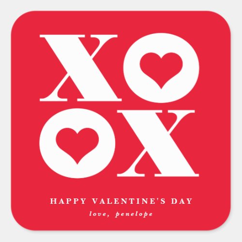 valentines day xoxo heart square sticker