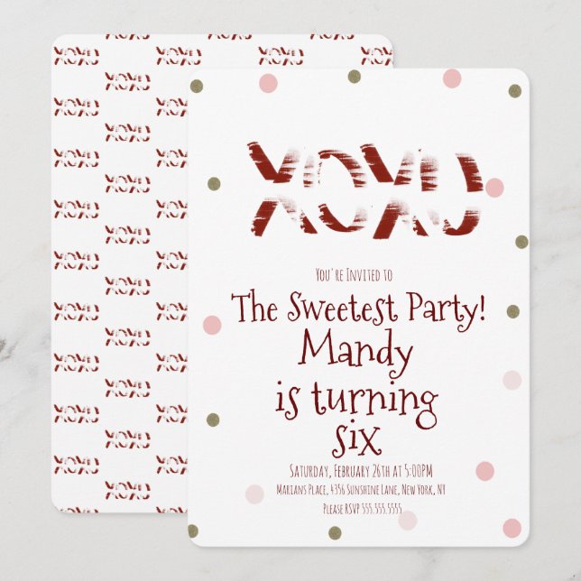 Valentines Day XOXO Hugs Kisses Confetti Dot Party Invitation (Front/Back)