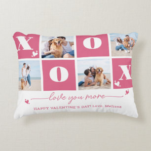 Valentines Day XOXO Modern Pink 4 Photo Collage Accent Pillow