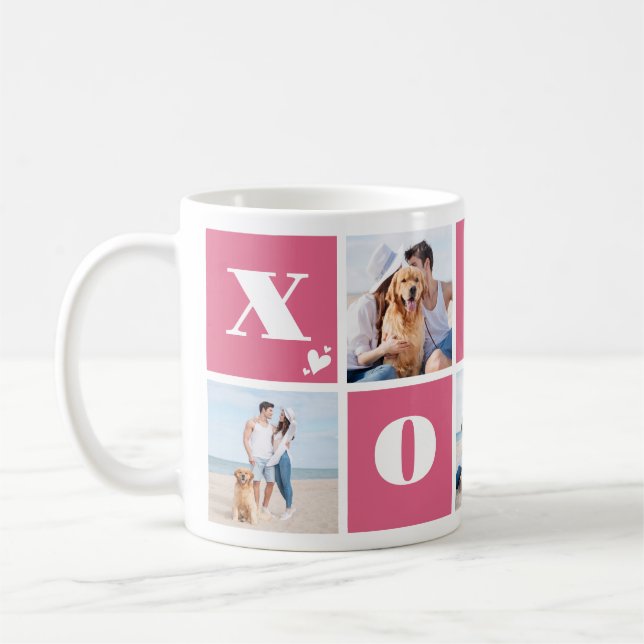 Valentines Day XOXO Modern Pink 5 Photo Collage Coffee Mug (Left)