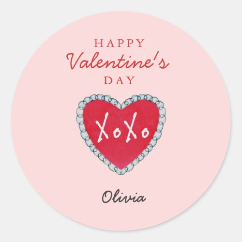 Valentines day XOXO Watercolor Heart   Classic Round Sticker