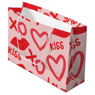 Valentines Day XOXO with Red  Hearts and Lips  Large Gift Bag
