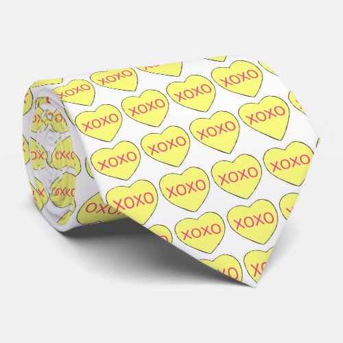 Valentines Day XOXO Yellow Candy Hearts Love Neck Tie