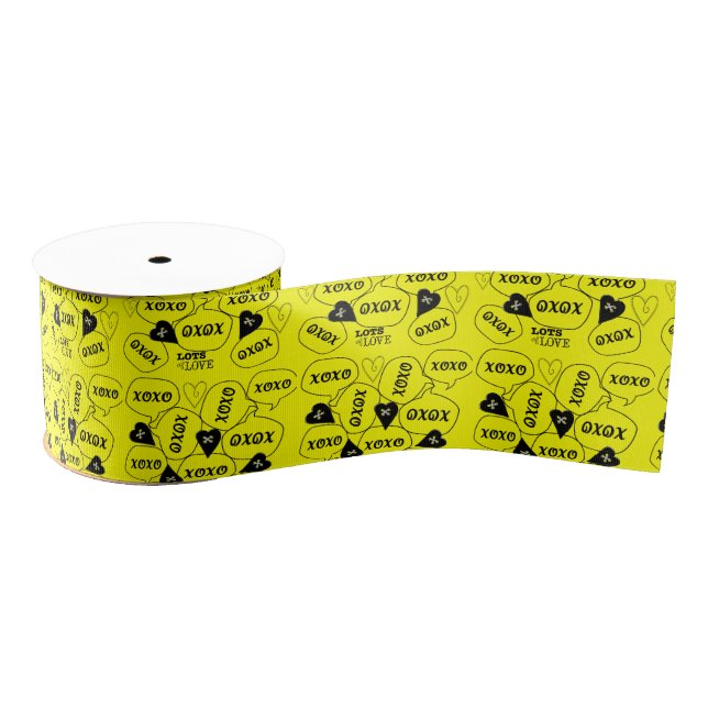 Valentine's Day Yellow Black Hearts xoxo Ribbon (Spool)