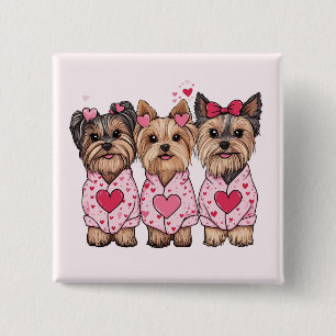 Valentines Day Yorkie Dogs Button