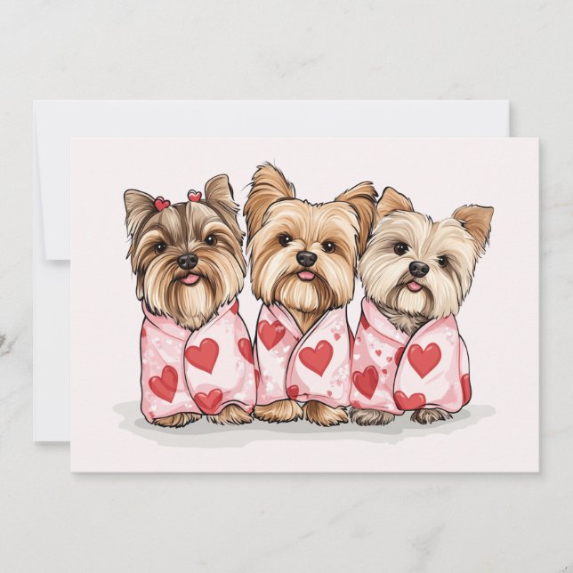Valentines Day Yorkshire Terrier Dogs Holiday Card (Front)