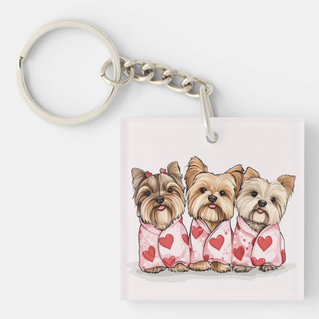 Valentines Day Yorkshire Terrier Dogs Keychain (Front)