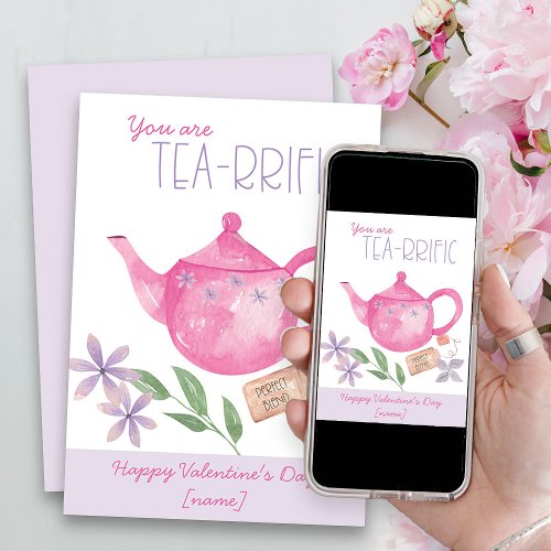 Valentines Day You are Terrific Pun Pretty Teapot Holiday Card