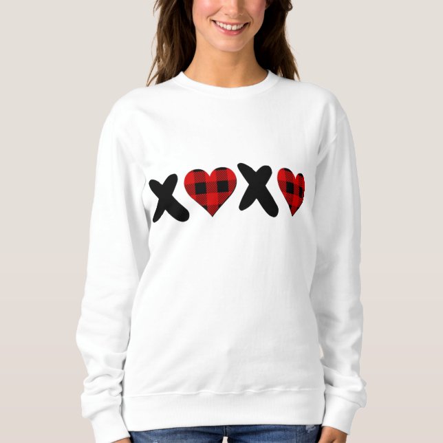 Valentine's Days Buffalo Plaid XOXO Couple Matchin Sweatshirt (Front)