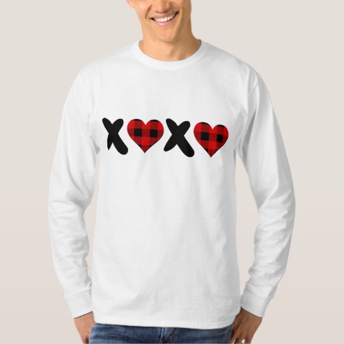 Valentines Days Buffalo Plaid XOXO Couple Matchin T_Shirt