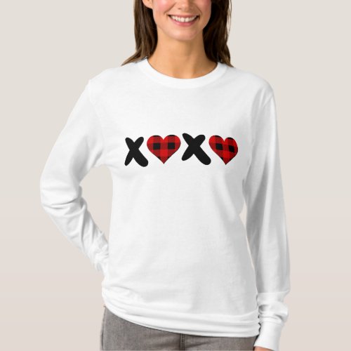 Valentines Days Buffalo Plaid XOXO Couple Matchin T_Shirt