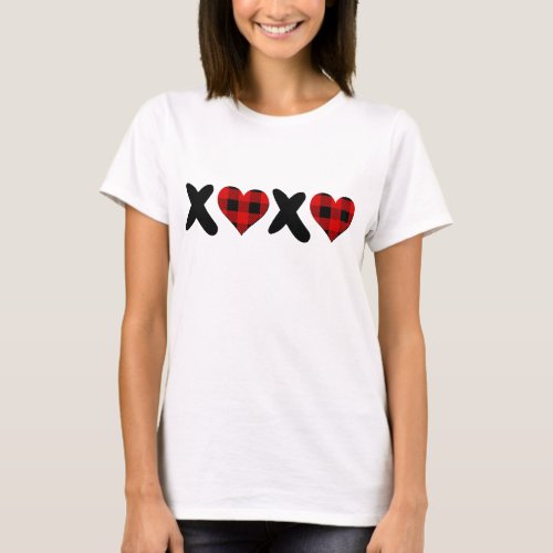 Valentines Days Buffalo Plaid XOXO Couple Matchin T_Shirt