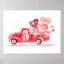 Valentine's Delivery Red Watercolor Truck & Hearts Poster