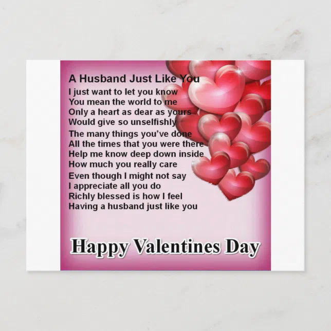 Valentines Design husband poem Holiday Postcard | Zazzle
