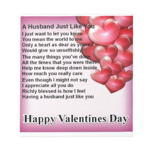 Valentines Design husband poem Notepad