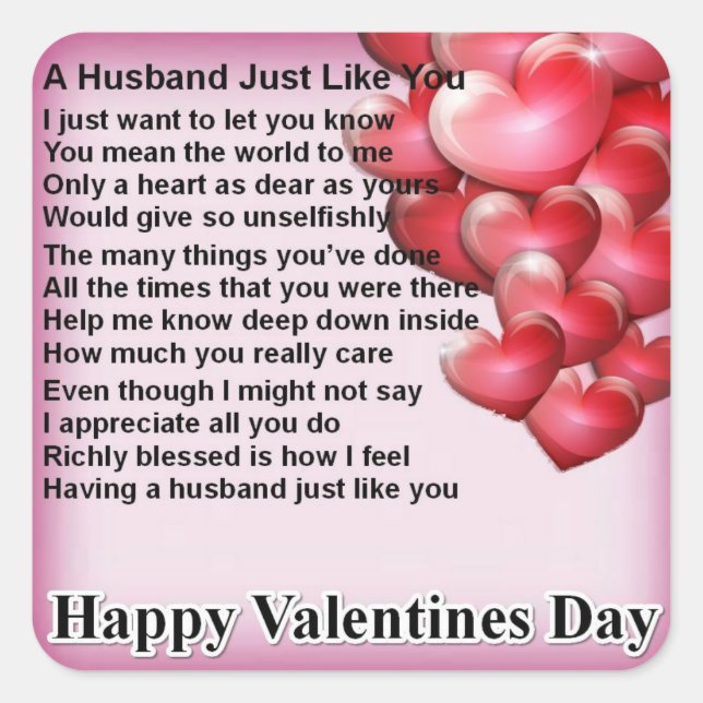 Valentines Design  husband poem Square Sticker (Front)