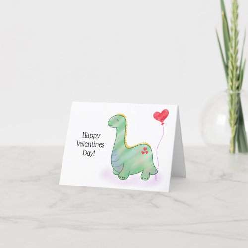 Valentines Dinosaur with Love You Heart Balloon Thank You Card