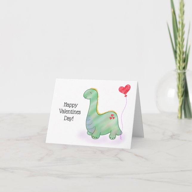Valentine's Dinosaur with Love You Heart Balloon| Thank You Card (Front)