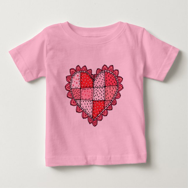 Valentine's Doodle Art Style Faux Patchwork Heart  Baby T-Shirt (Front)