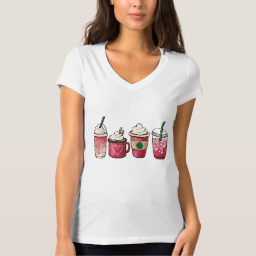 Valentines Drinking Coffee Heart Women Valentines  T_Shirt