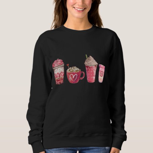 Valentines Drinking Coffee Love Heart Graphic Vale Sweatshirt