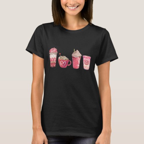 Valentines Drinking Coffee Love Heart Graphic Vale T_Shirt