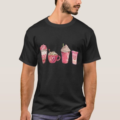 Valentines Drinking Coffee Love Heart Graphic Vale T_Shirt