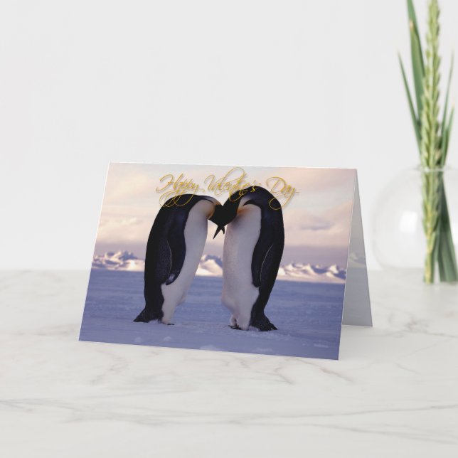 Valentines emperor penquins kissing holiday card (Front)