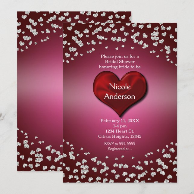 Valentine's Event Birthday Party Silver Hearts Invitation (Front/Back)