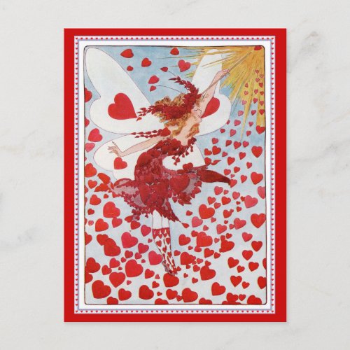 Valentines Fairy Sending Out Love  Hearts Holiday Postcard