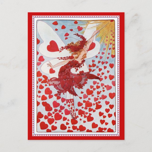 Valentine's Fairy Sending Out Love & Hearts Holiday Postcard (Front)