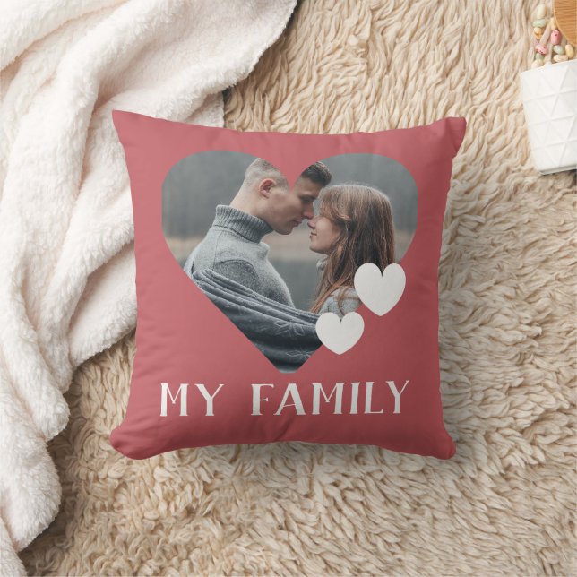 Valentines Family Heart Custom Personalized Photo Throw Pillow (Blanket)