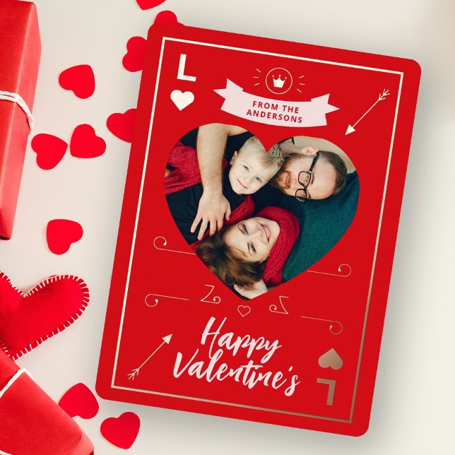 Valentine's Family Photo Heart and Love Red Pink Foil Invitation (Creator Uploaded)