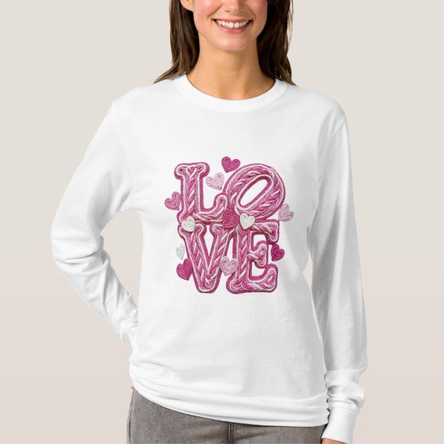 Valentine's Faux Latch Hook - Love T-Shirt (Front)