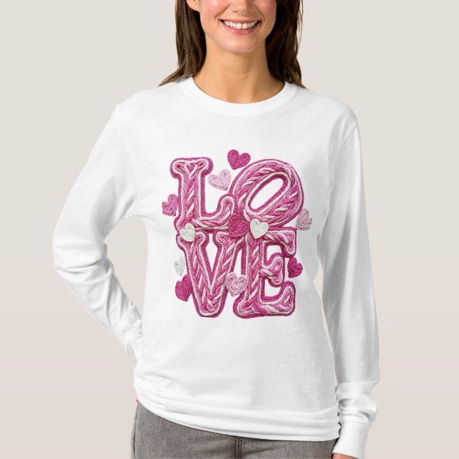 Valentine's Faux Latch Hook - Love T-Shirt (Front)