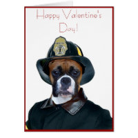 Valentine's Fireman boxer dog greeting card