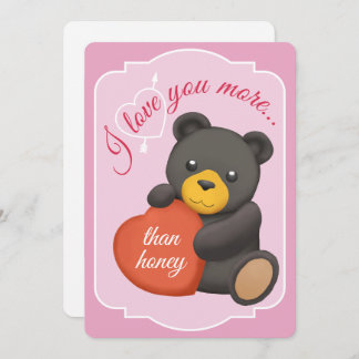 Valentines Flat Card Cute Black Bear