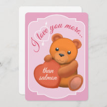 Valentines Flat Card Cute Brown Bear