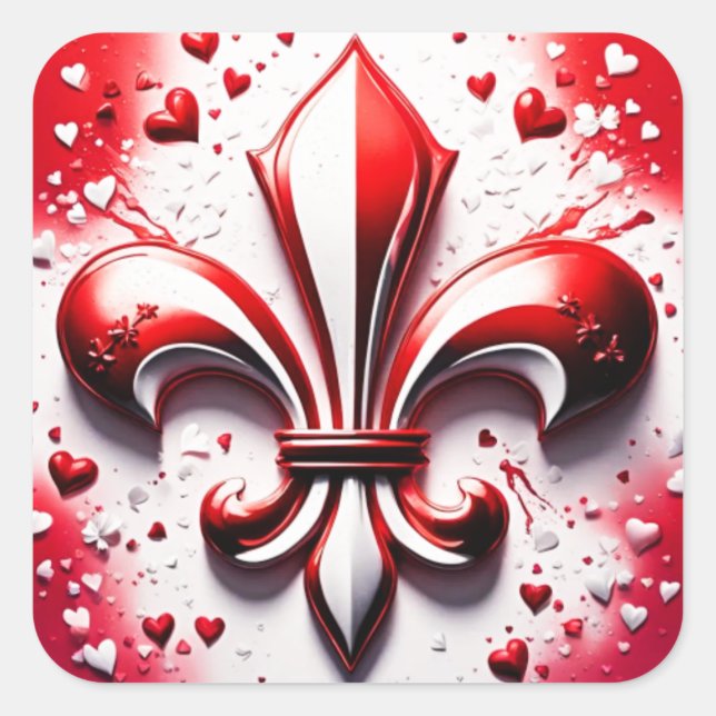 Valentine's Fleur De Lis Square Sticker (Front)