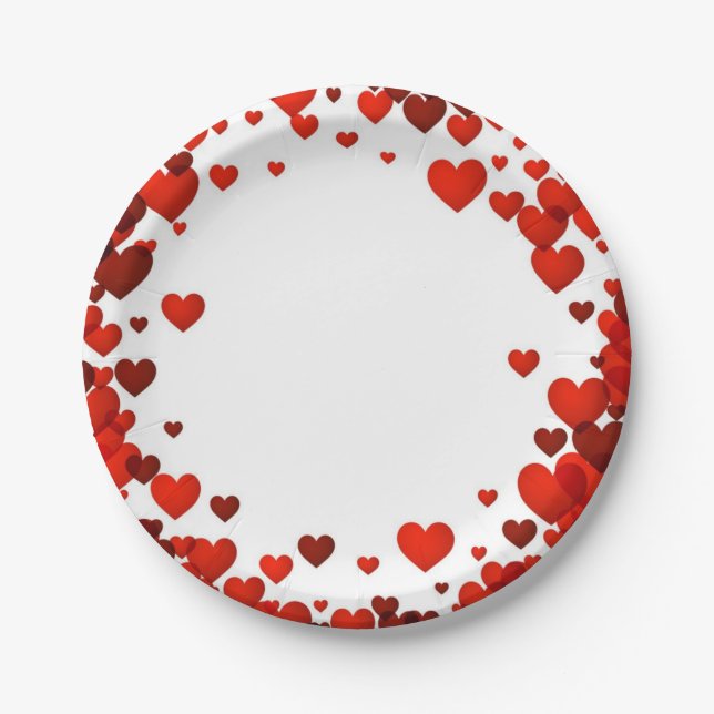 Valentines Floating Red Hearts Rimmed Plate (Front)