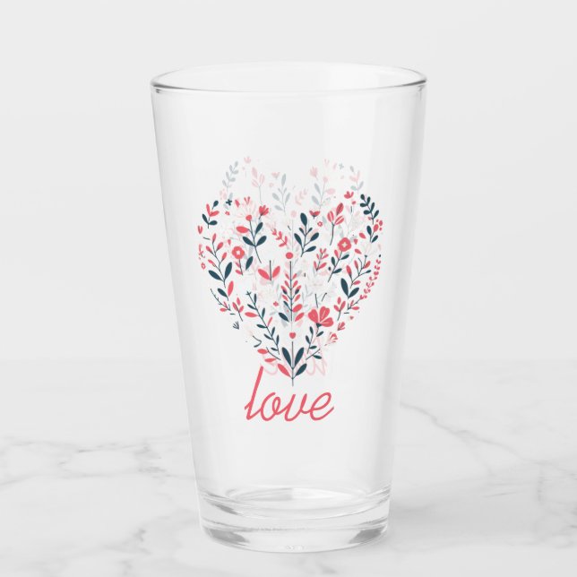 Valentine's Floral heart Glass (Front)