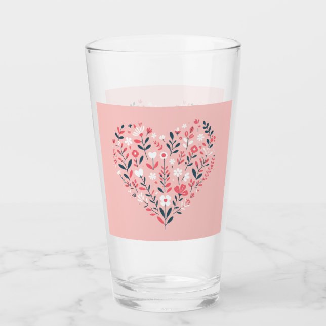 Valentine's Floral heart Glass (Front)