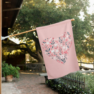 Valentine's Floral heart House Flag