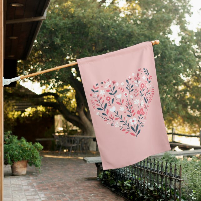 Valentine's Floral heart House Flag (In SItu)